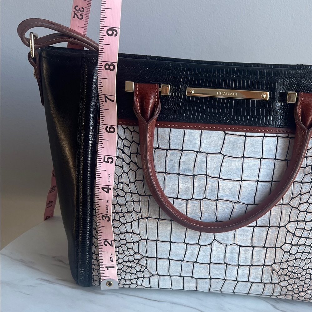 Brahmin Black & Brown Satchel with White Croc-Embossed Panel - Picture 9 of 11